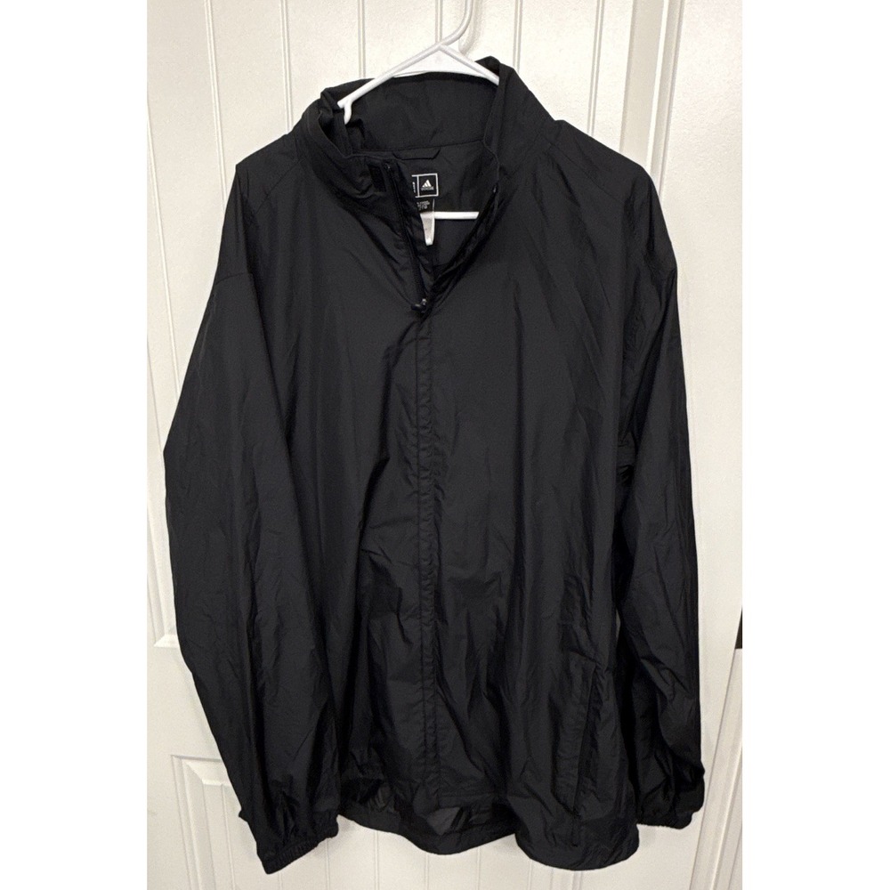 adidas Mens 2XL Black Full Zip Windbreaker Jacket Stand-Up Collar Logo